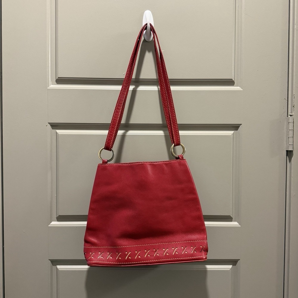 Vintage Paloma Picasso Red‎ Leather Shoulder Bag Made in Italy Gold Tone Purse